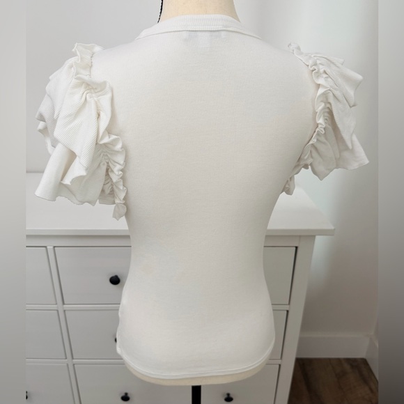 Express - Ruffled Sleeve White Knit Top - Picture 2 of 3
